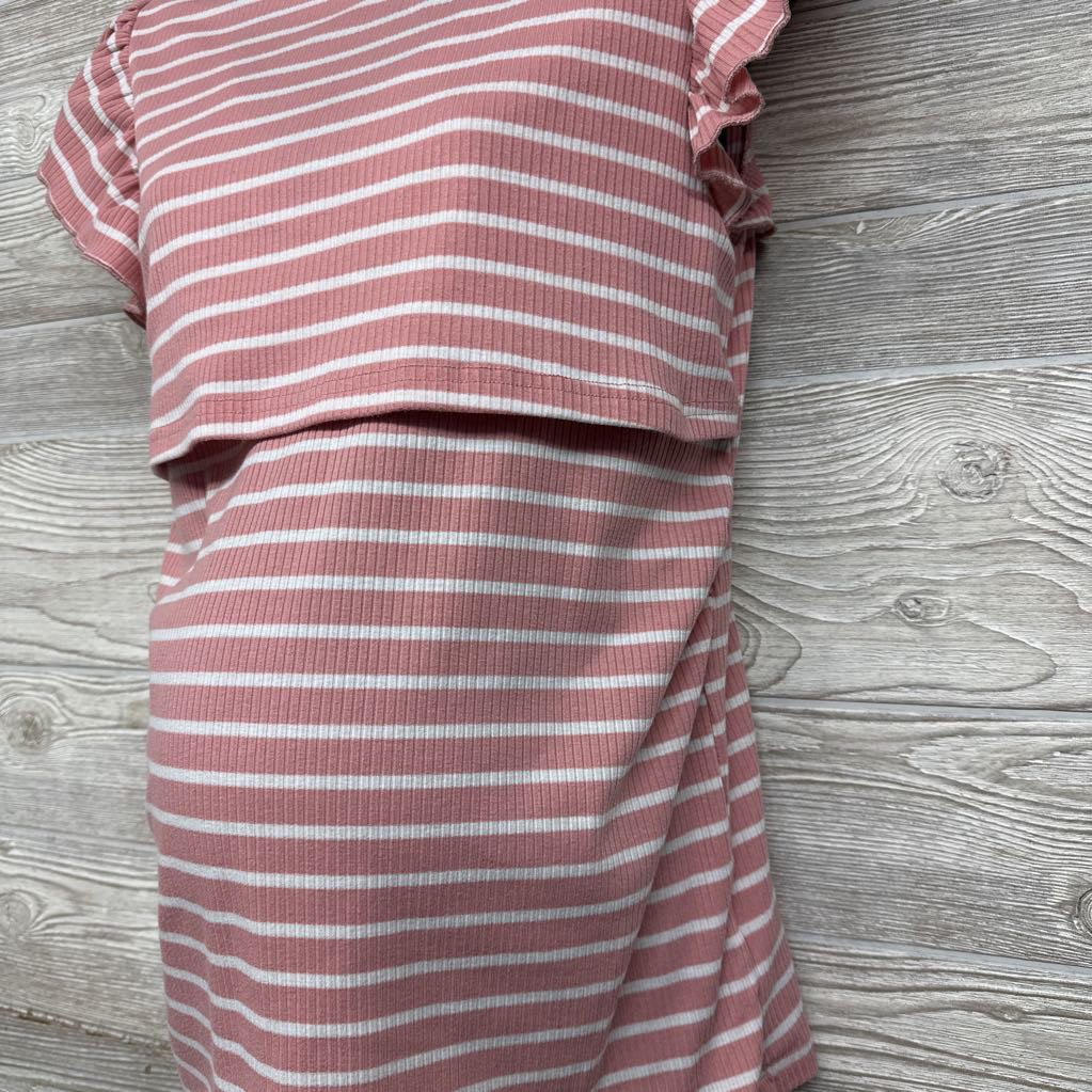 Ribbed Nursing Shirt Stripes W/ Ruffles Large