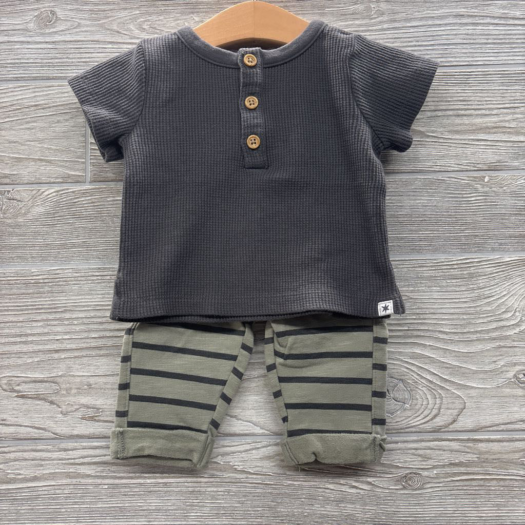 Henley Waffle Knit Shirt & Pants Stripes 0-3M