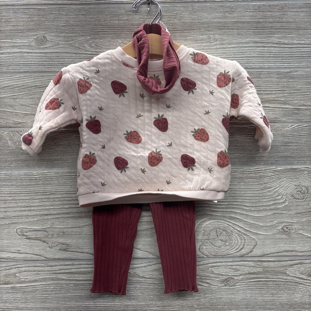 Ribbed Crewneck Strawberries & Ribbed Pants 6M