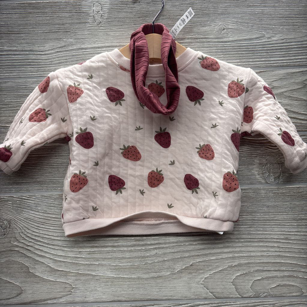 Ribbed Crewneck Strawberries & Ribbed Pants 6M