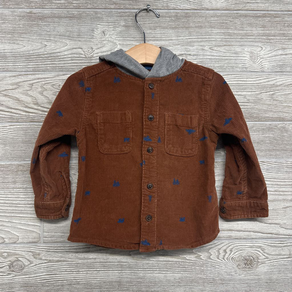 Button Up Corduroy Shirt W/ Hood 2t