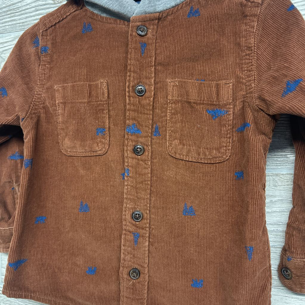 Button Up Corduroy Shirt W/ Hood 2t