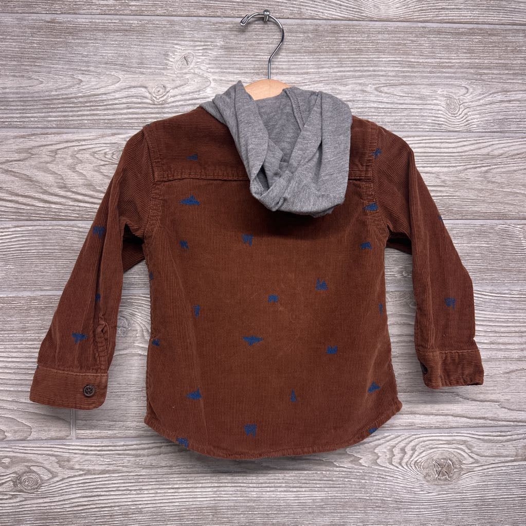 Button Up Corduroy Shirt W/ Hood 2t