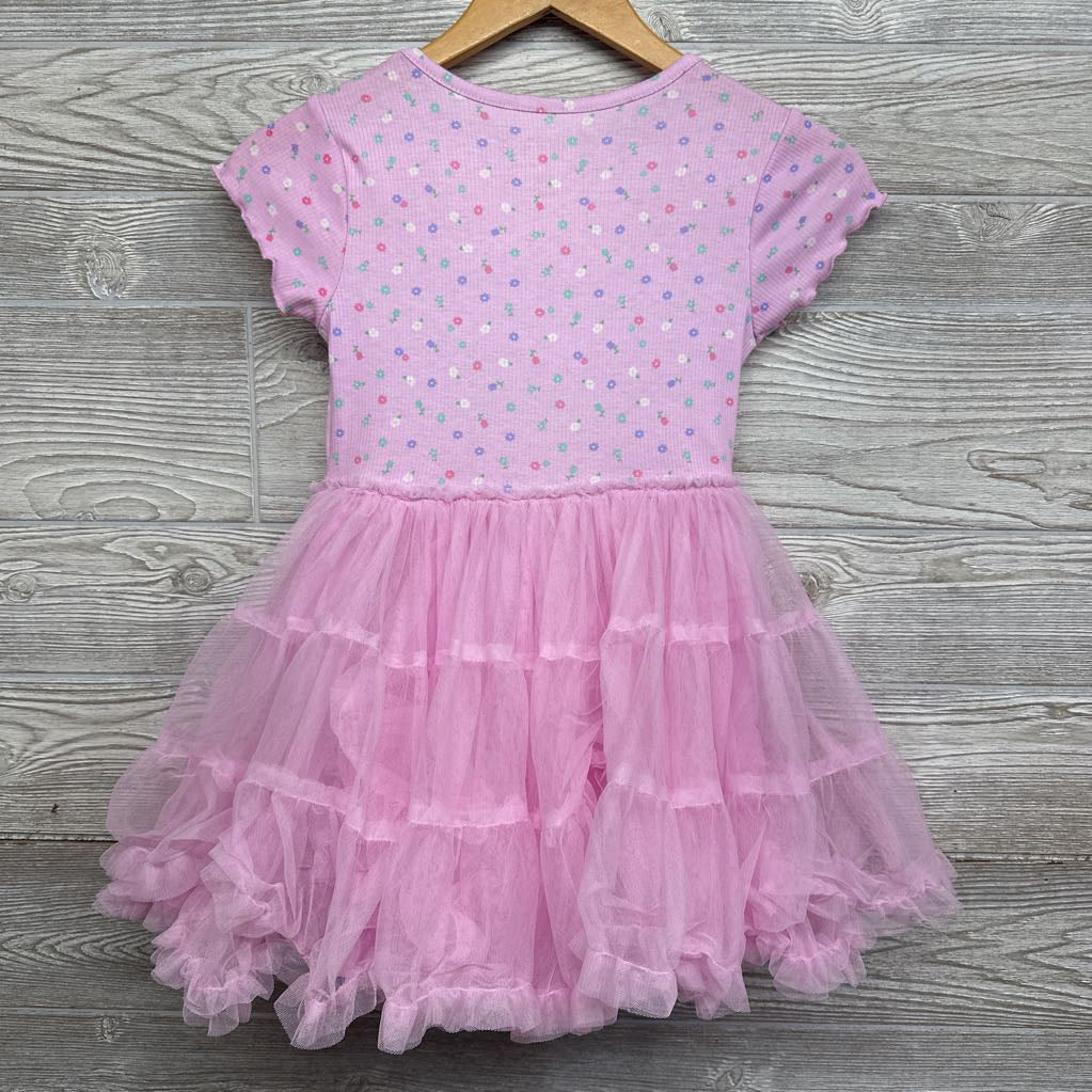 Ribbed Flower Dress W/ Ruffle Tulle 6-7