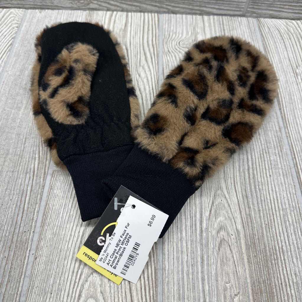 NEW Faux Fur Animal Print Mittens