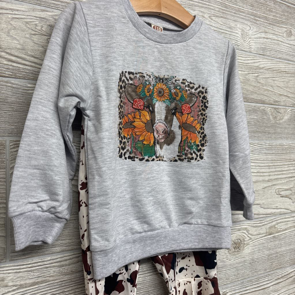 Crewneck Cow W/ Flowers & Flare Cow Print Pants 3t