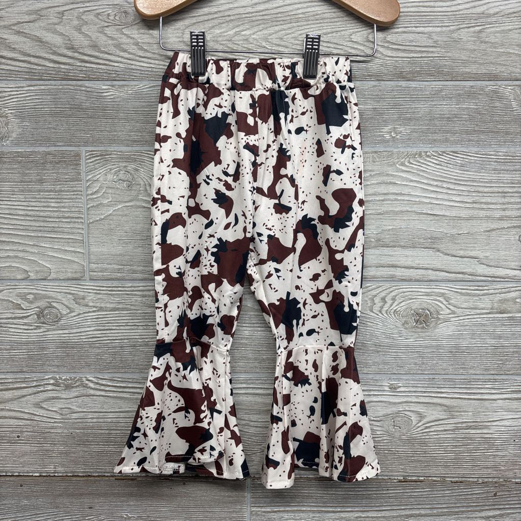 Crewneck Cow W/ Flowers & Flare Cow Print Pants 3t