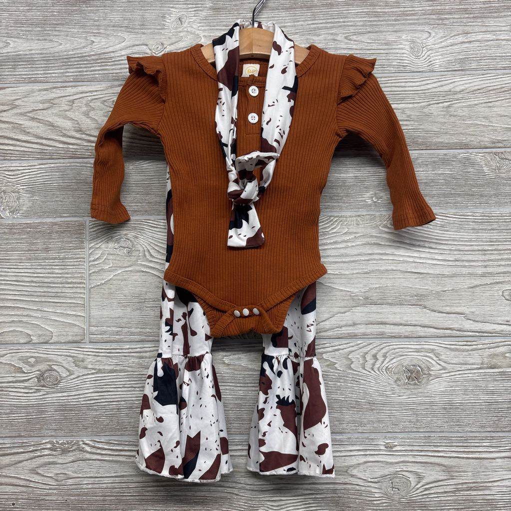 Ribbed Bodysuit W/ Cow Print Pants 18-24M