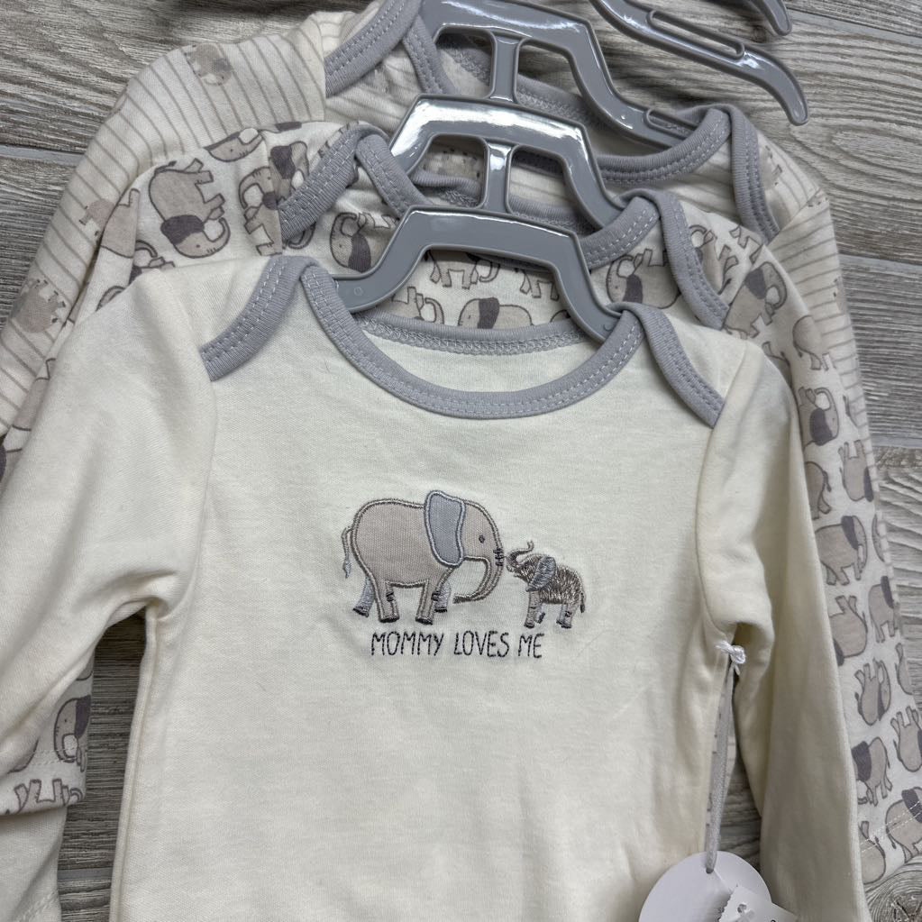 NEW 3 Pk Bodysuits Elephants 3-6M