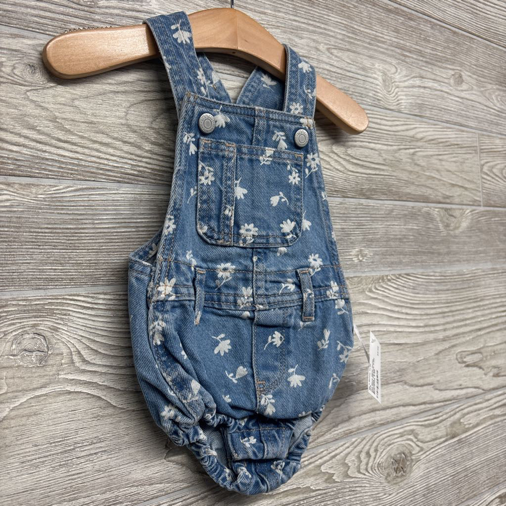 NEW Denim Shortalls Flowers 3-6M