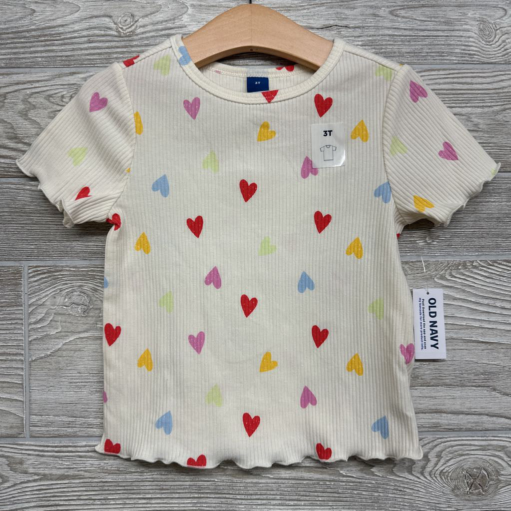 NEW Ribbed Lettuce Trim Shirt Hearts 3t