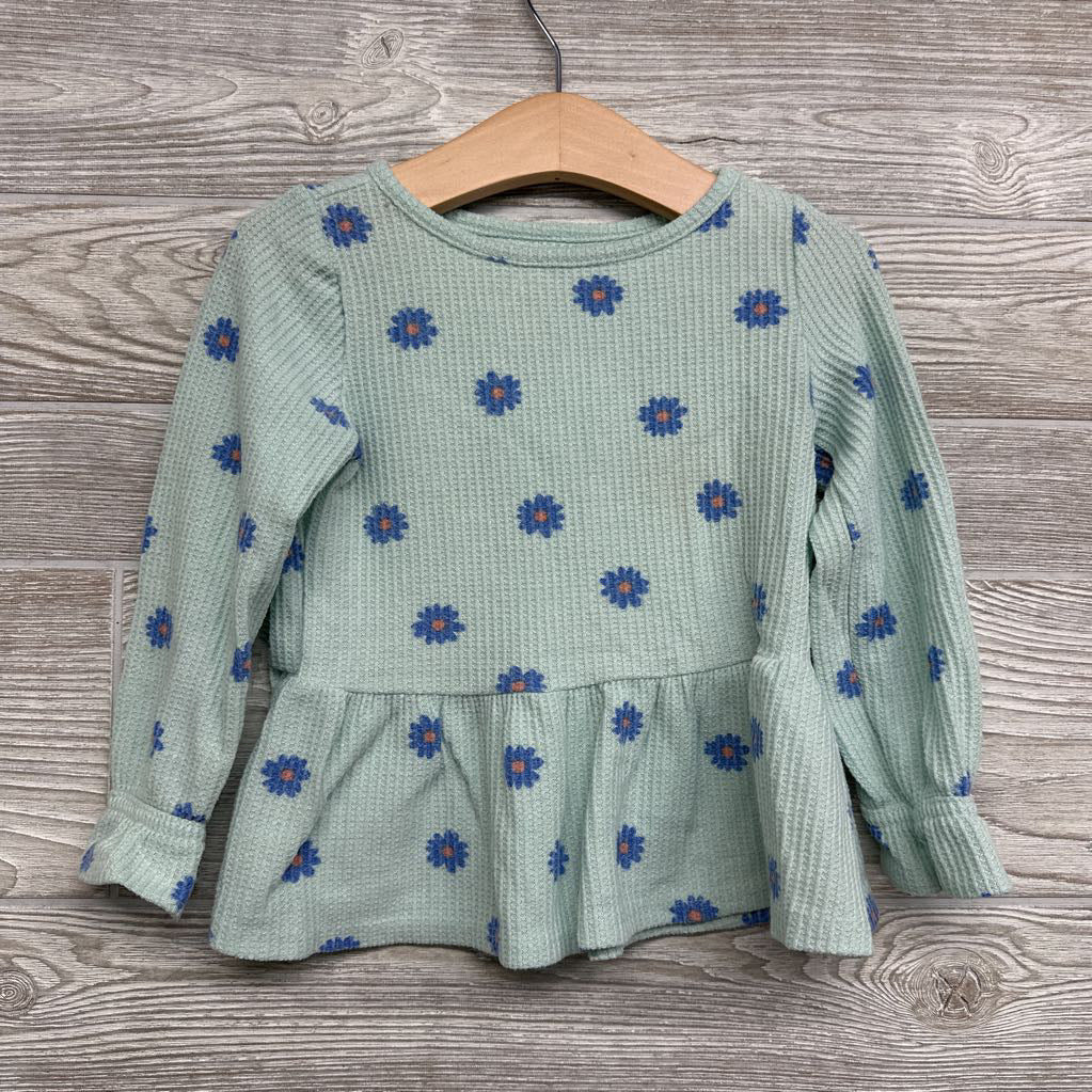 Waffle Knit LS Shirt Flowers 3t