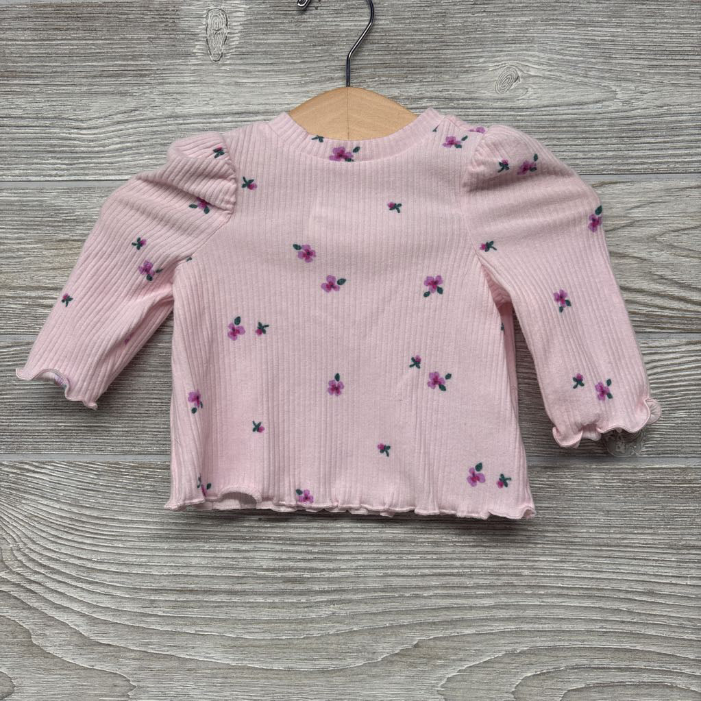 Ribbed Lettuce Trim Shirt Flowers 0-3M