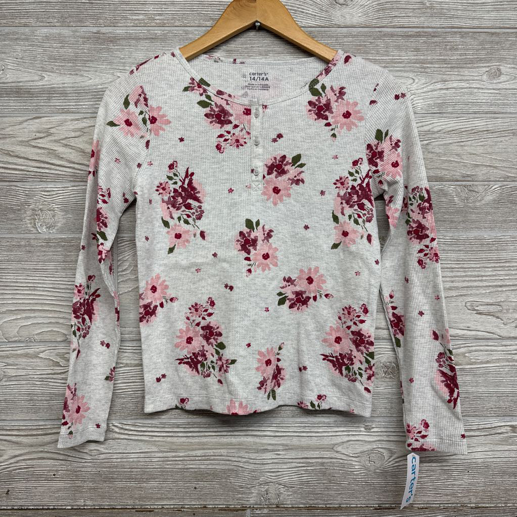 NEW Waffle Knit Henley Shirt Flowers 14