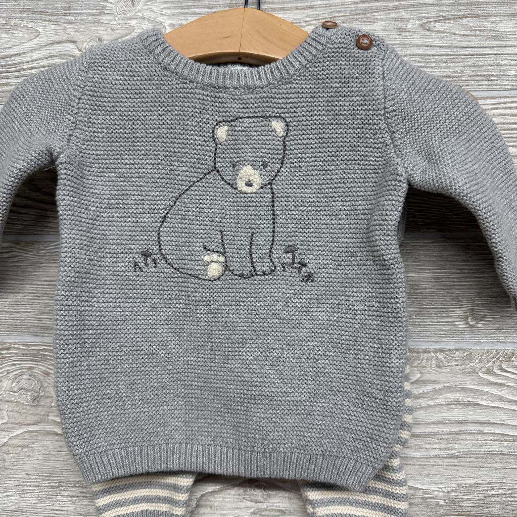 2 Pc Sweater Outfit Bear & Striped Pants 3M