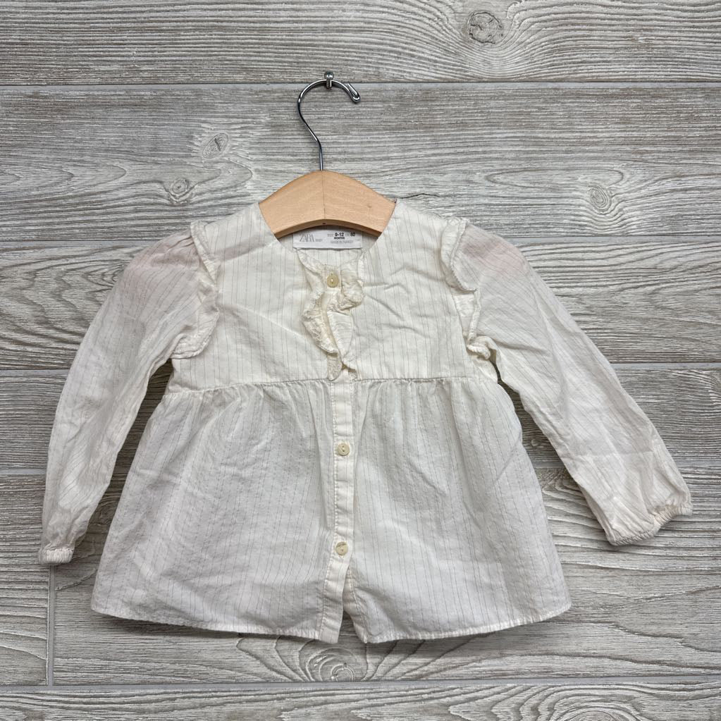Button Up Shirt Stripes & Ruffles 9-12M