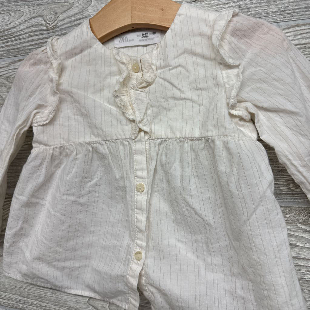 Button Up Shirt Stripes & Ruffles 9-12M