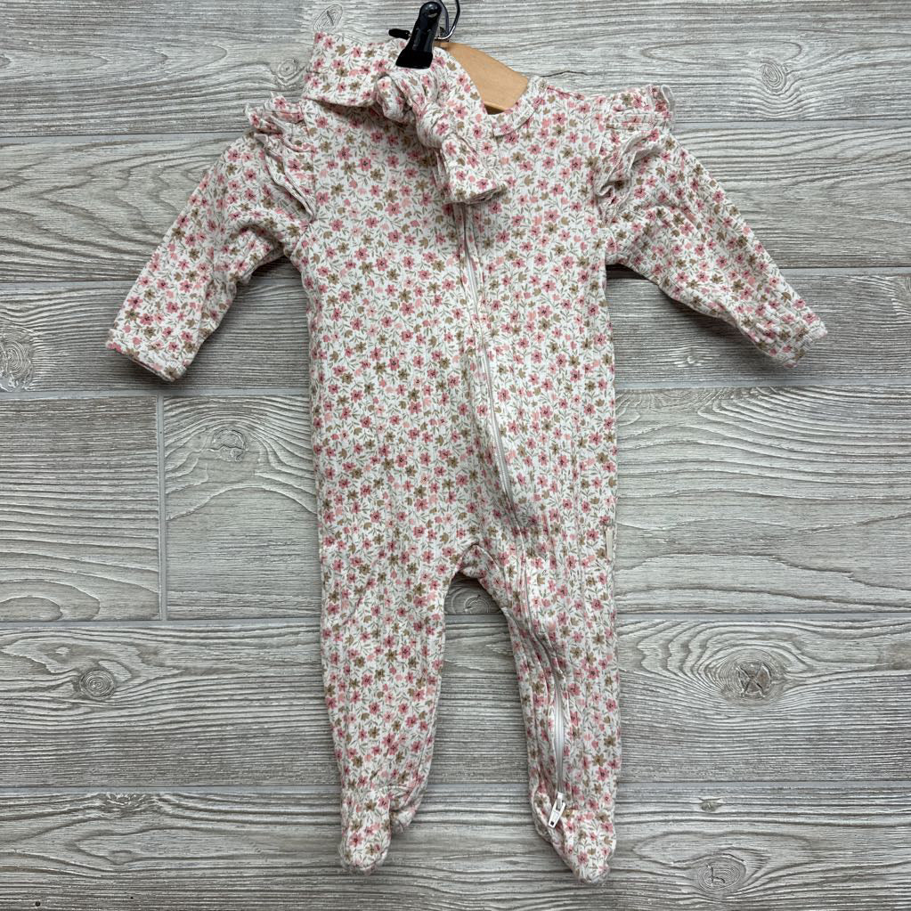 Organic Ribbed Outfit Flowers & Headband 6-9M