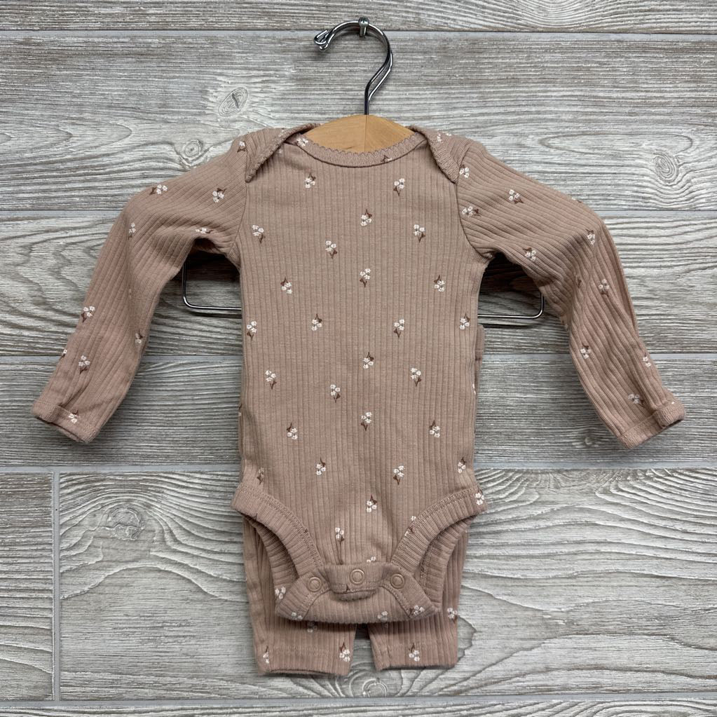 Ribbed LS Bodysuit & Pants Flowers NB