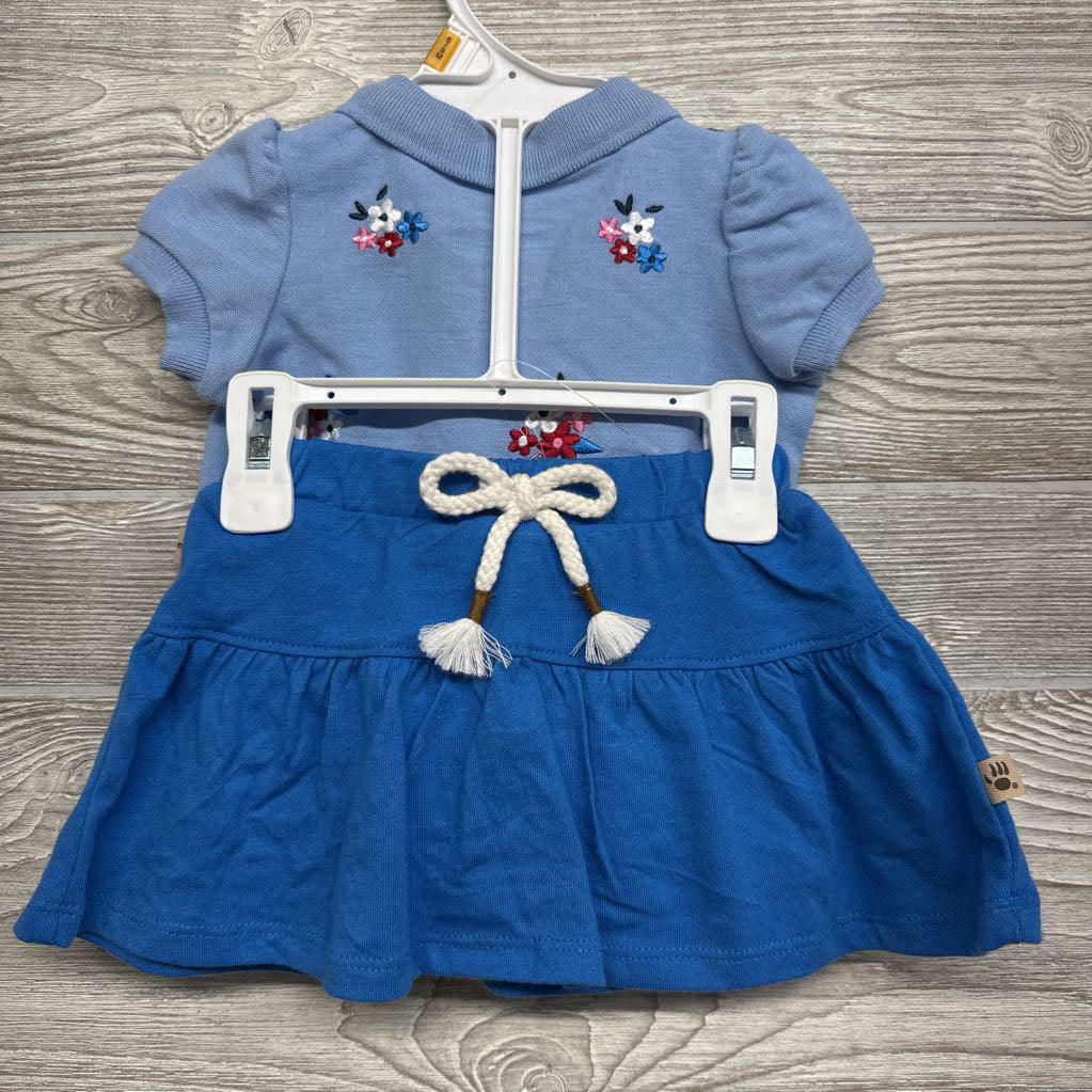 NEW Polo Shirt Embroidered Flowers & Skirt 6-9M