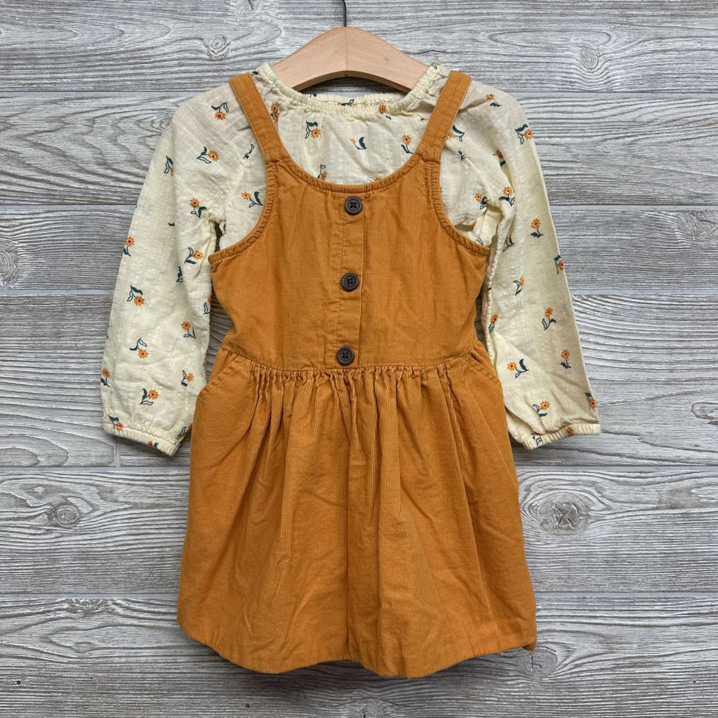 Corduroy Jumper W/ LS Shirt Flowers 3t