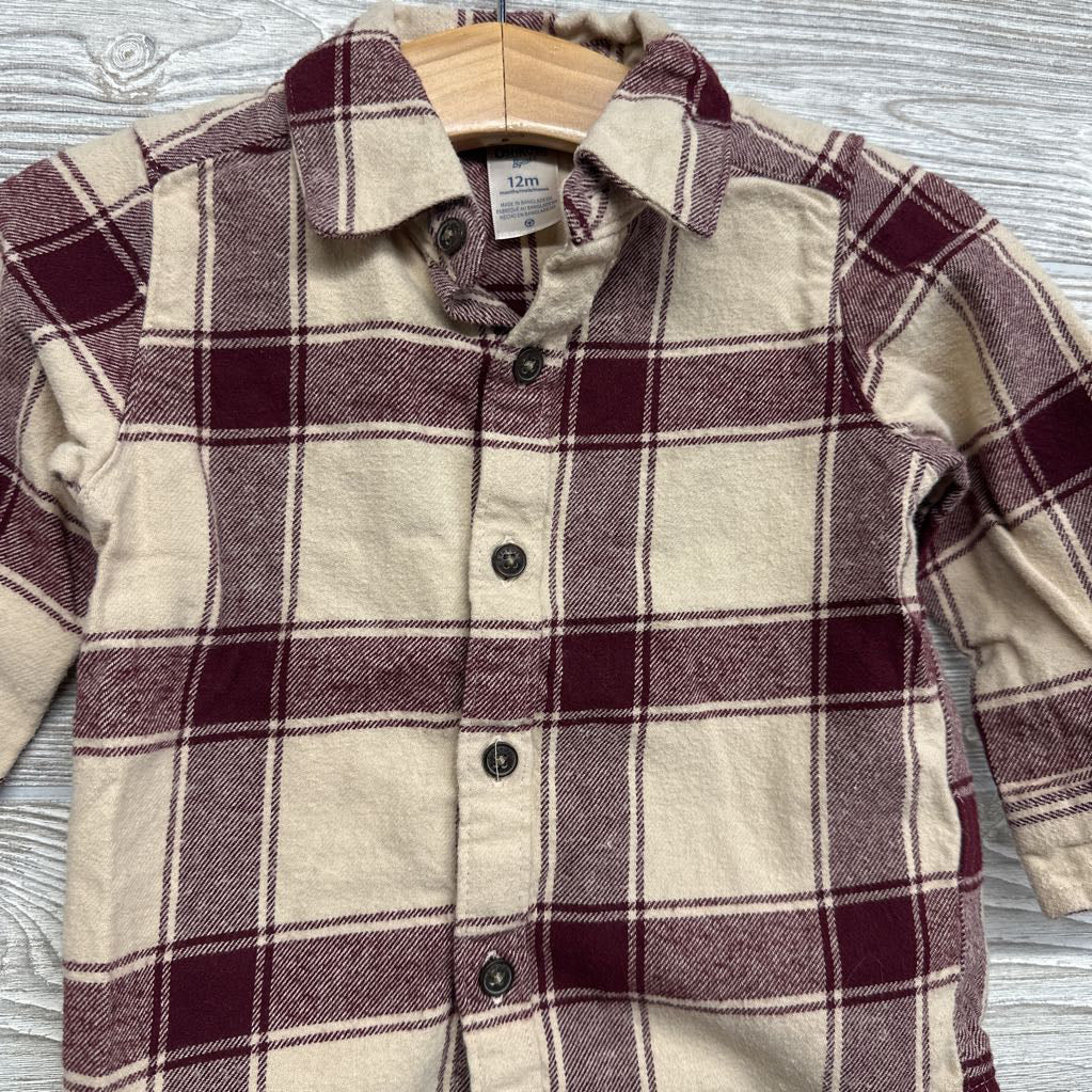 Flannel Plaid Button Up Shirt 12M