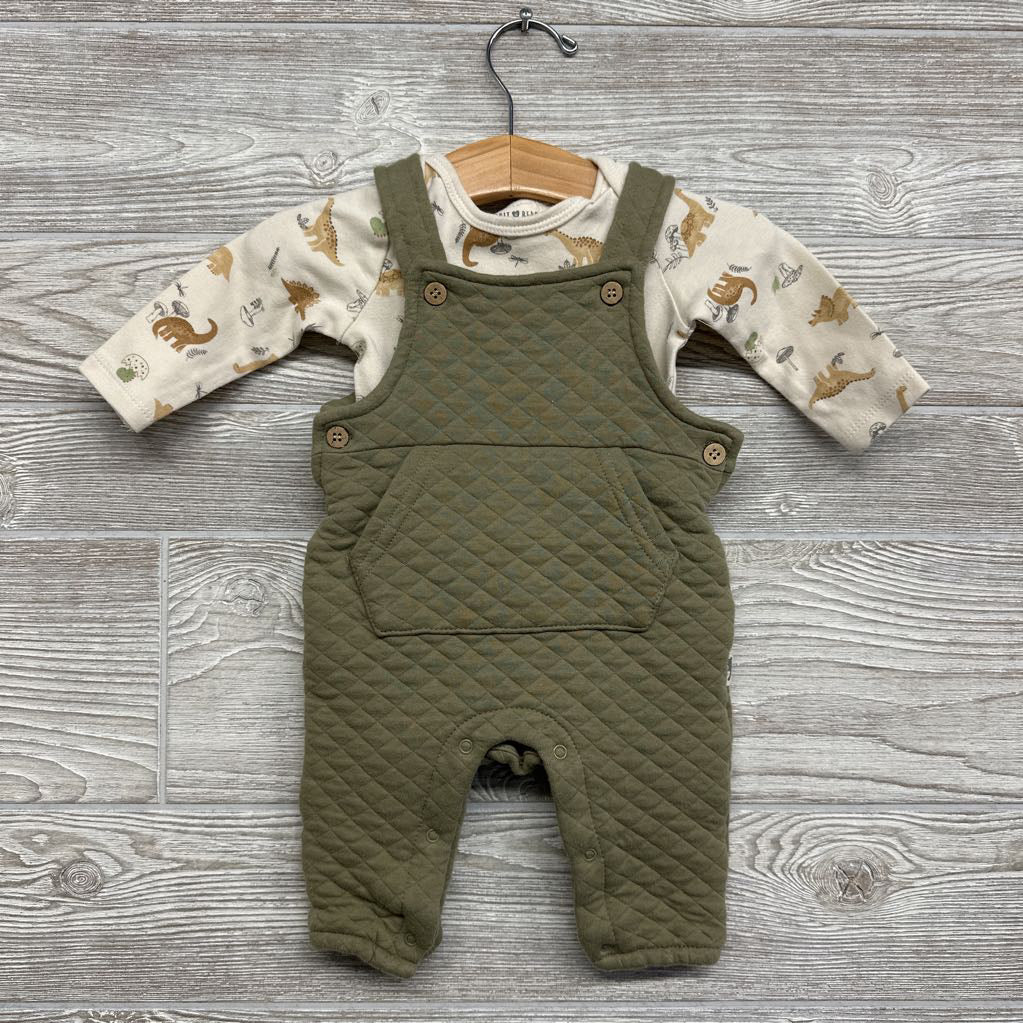 Quilted Overalls W/ LS Dinosaur Shirt 3-6M