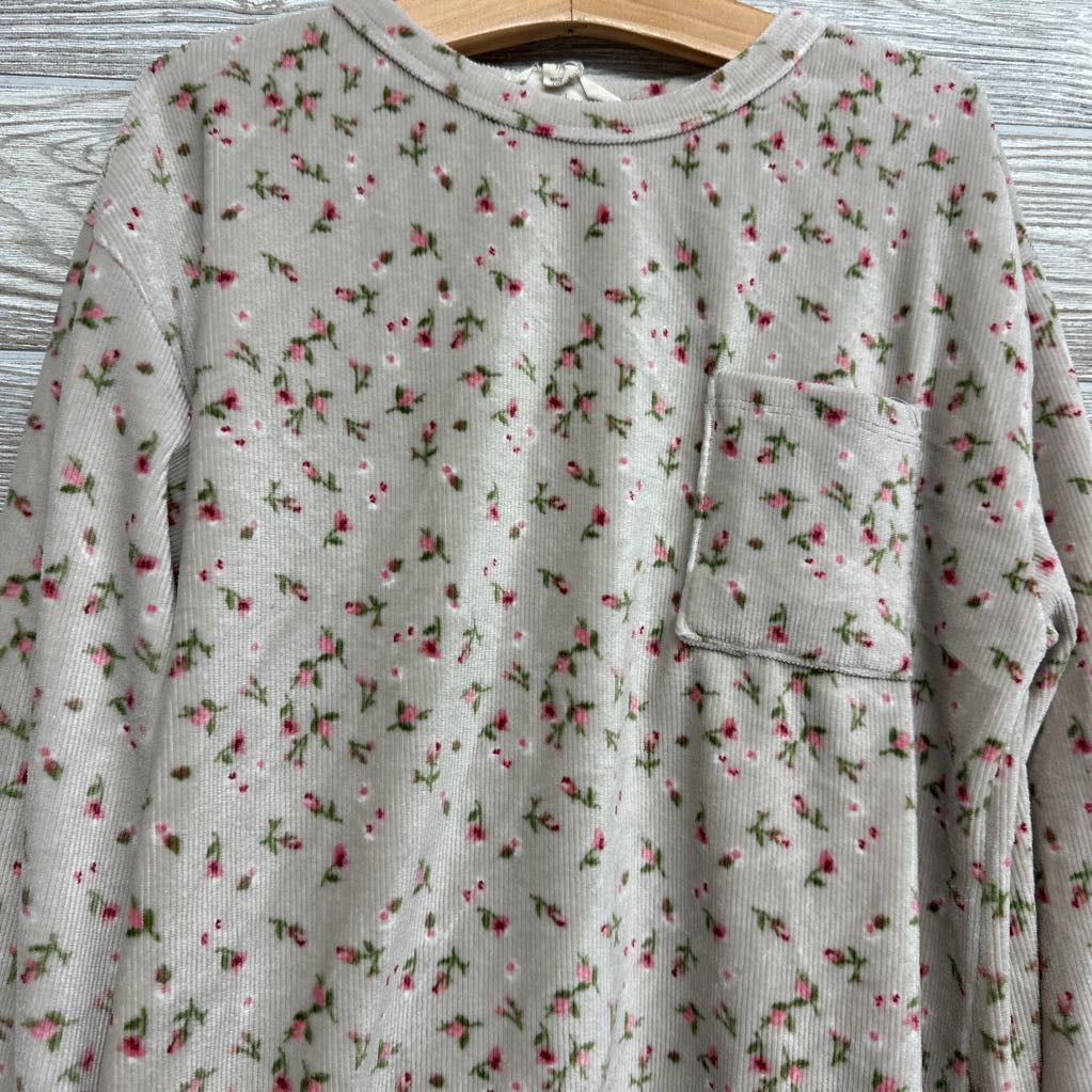 Ribbed Velour Shirt Flowers 7-8