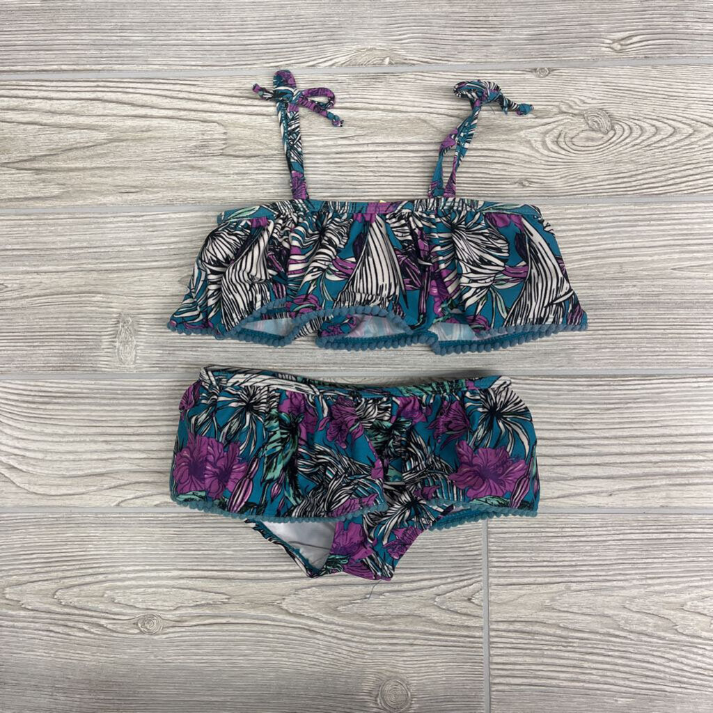 2 pc Swimsuit Flowers Pom Trim