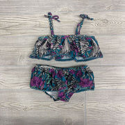 2 pc Swimsuit Flowers Pom Trim