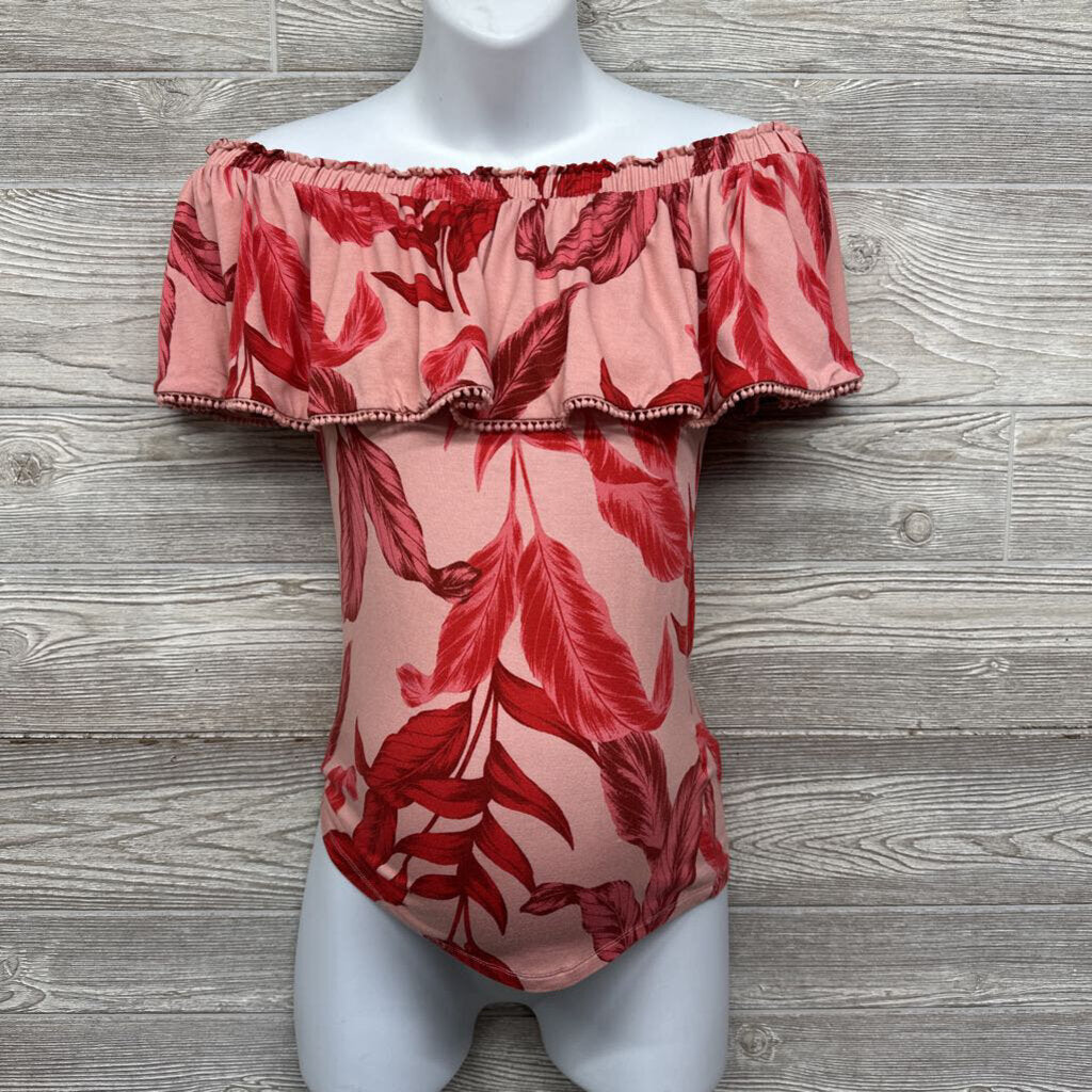 NEW Off Shoulder Shirt Ruffle Leaves