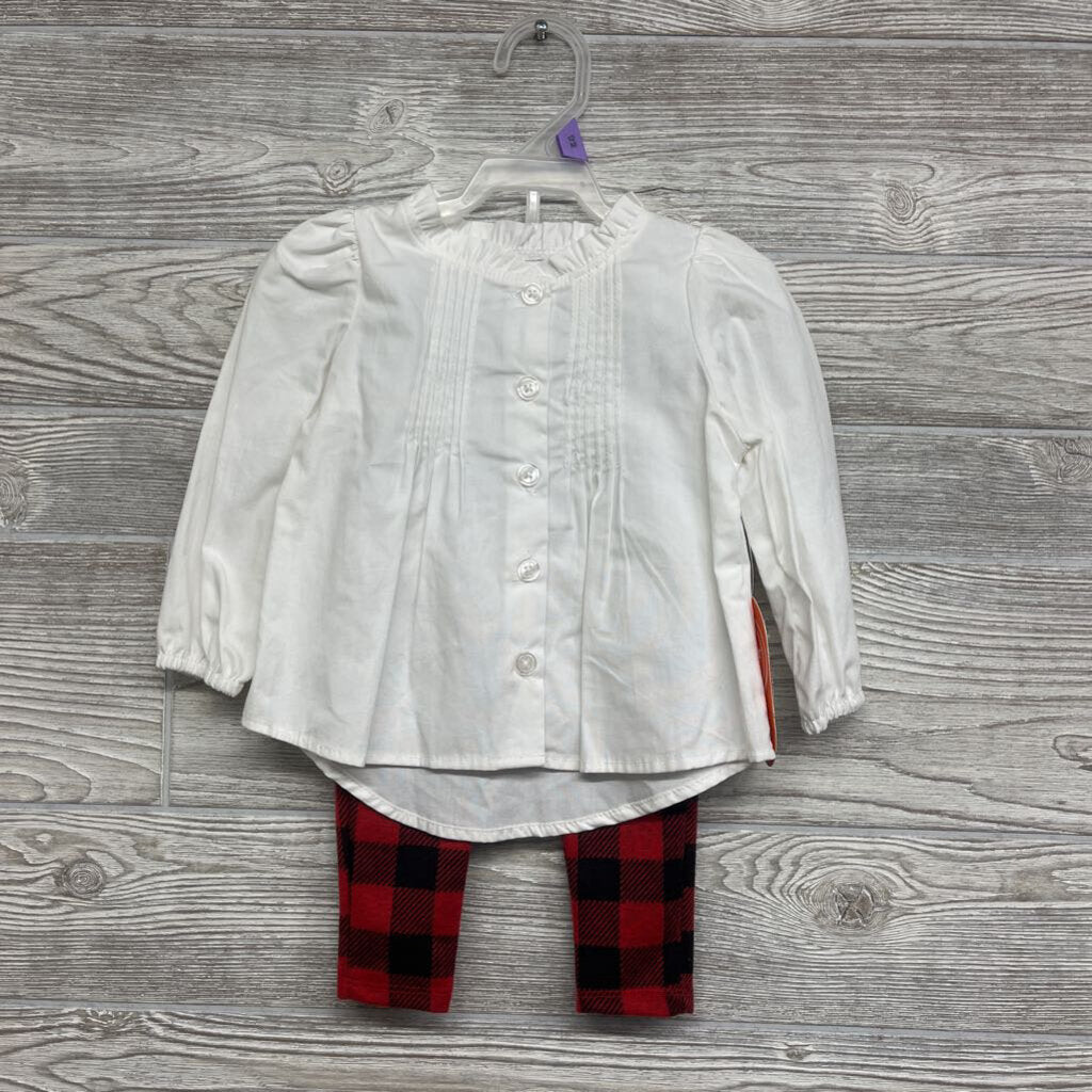 NEW 2 Pc LS Outfit Plaid Pleated
