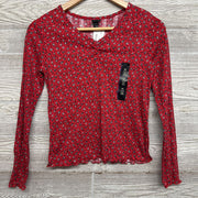 NEW LS Ribbed Lettuce Trim Shirt Flowers