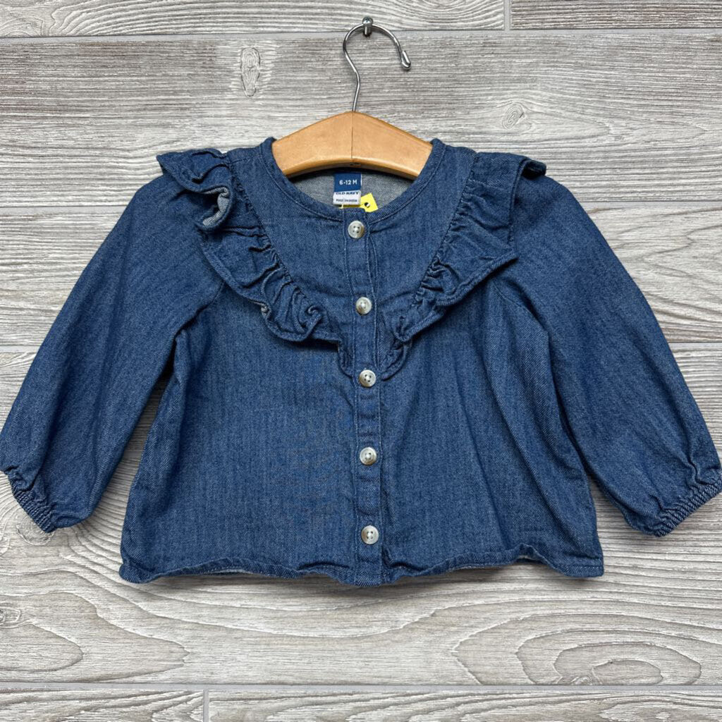LS Chambray Button Up Shirt Ruffle