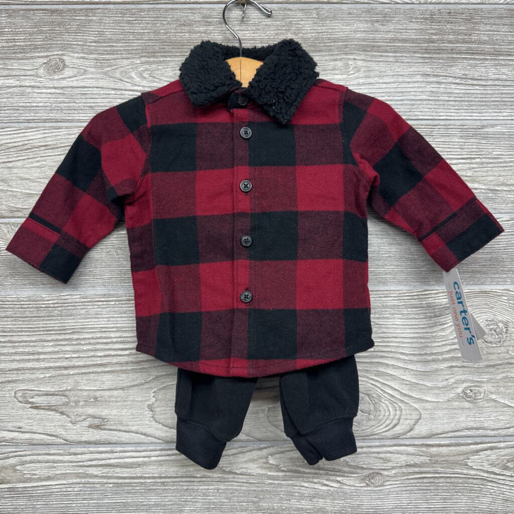 NEW 2 Pc Outfit Plaid Button Up & Fleece Pants