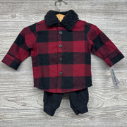 NEW 2 Pc Outfit Plaid Button Up & Fleece Pants