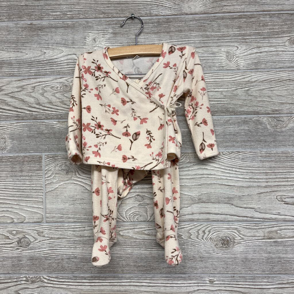 2 Pc Outfit Kimono Shirt, Footed Pants Flowers