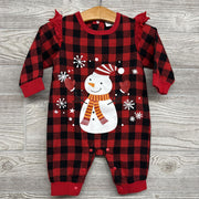1 Pc LS Outfit Snowman Buffalo Plaid