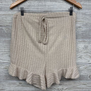 Ribbed Drawstring Shorts Ruffle Trim
