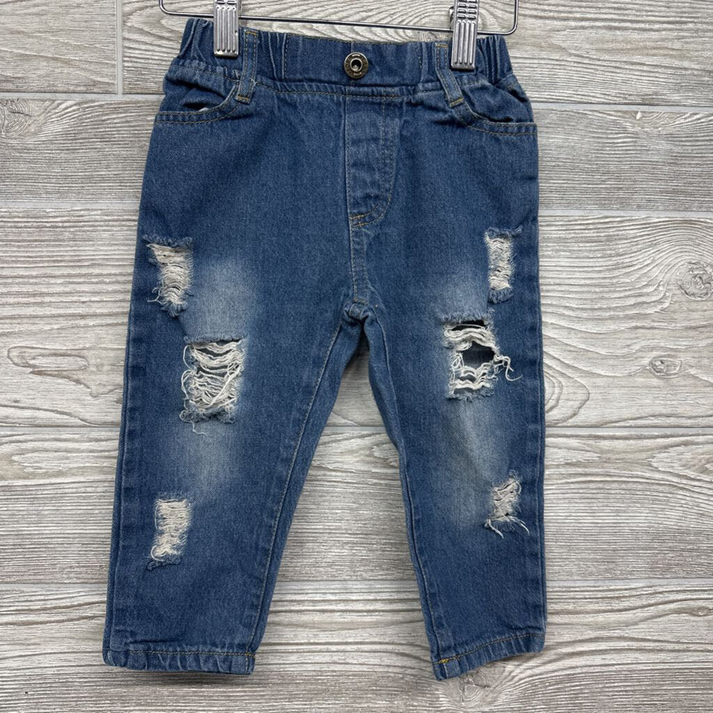 Distressed Pull On Jeans