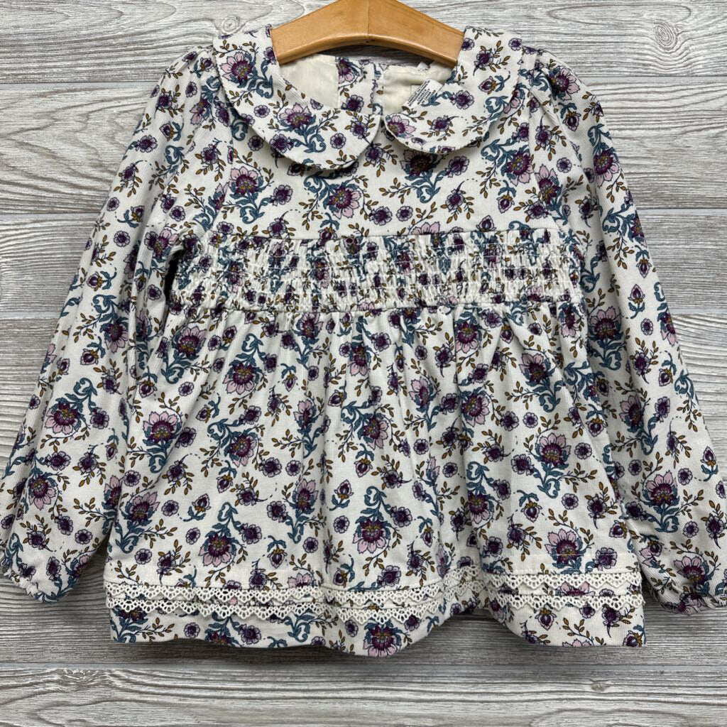 Corduroy Tunic Flowers Scallop Neck