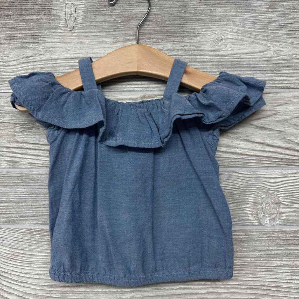 Chambray Cold Shoulder Shirt Ruffle