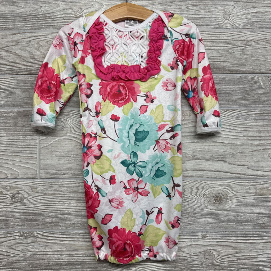 NEW LS PJ Gown Flowers Ruffle