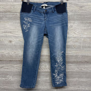 Side Panel Crop Jeans Embroidered Flowers