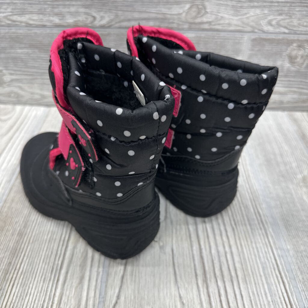 Double Velcro Snow Boots Dots Hearts 8c