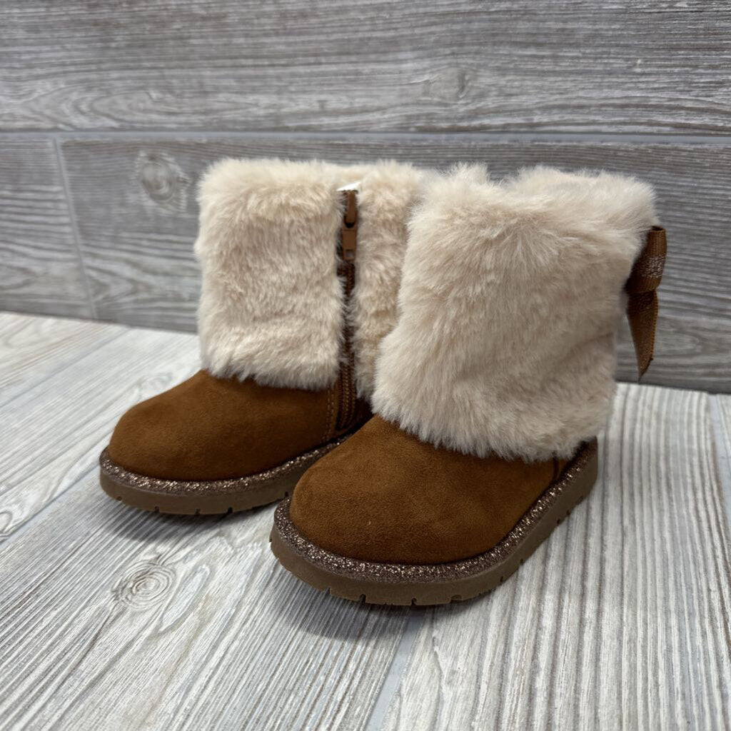 Side Zip Faux Fur Boots Glitter Sole