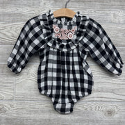 LS Romper Buffalo Plaid Flowers Ruffles