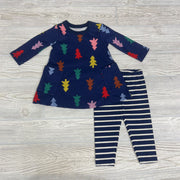 Nw/oT 2 Pc LS Dress & Leggings Stripes Trees 3-6M