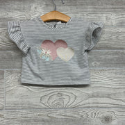 Shirt Stripes Embroidered Hearts Flowers