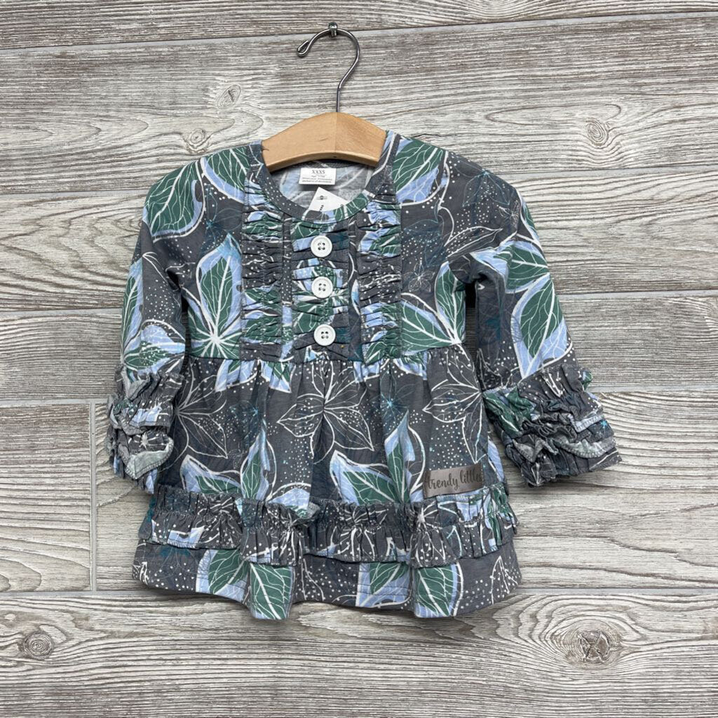 NEW LS Dress Flowers Buttons Ruffles